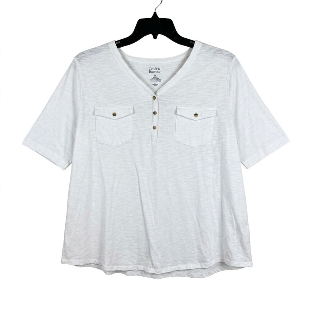 Croft & Barrow White Short Sleeve‎ Henley Top 2XL